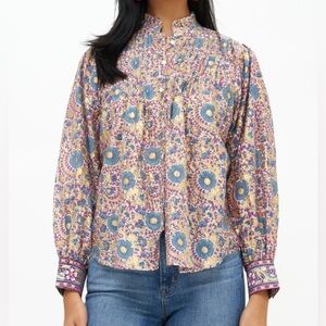 Oliphant Pintuck Button Down Blouse Blue Corum Women’s size XS